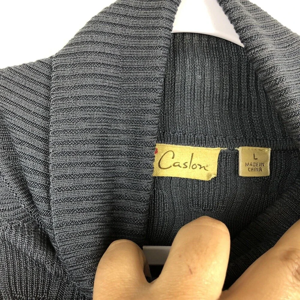 Caslon Womens 100% Silk Turtleneck Sweater‎ TOP Charcoal Gray Knit Size L 51036